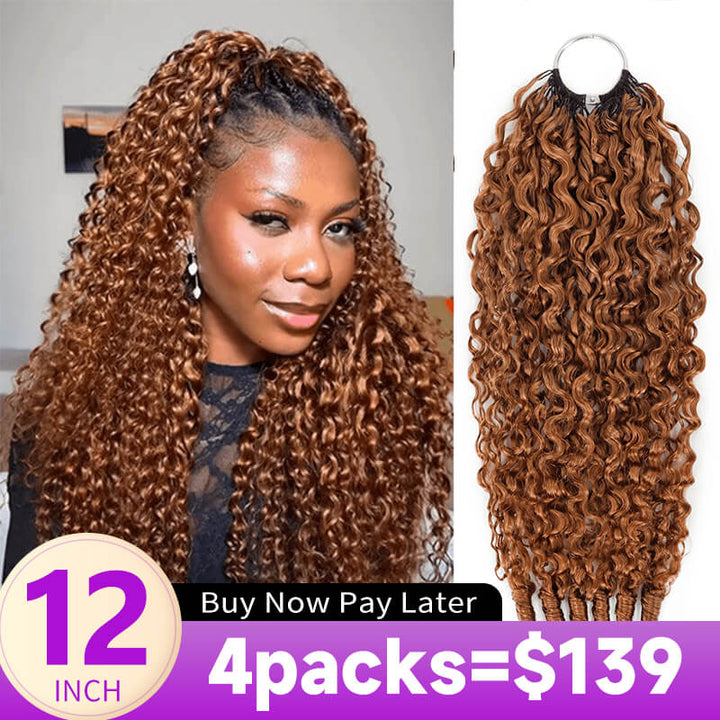 Flash Sale No Code: 4Packs #30 Light Auburn Burmese Curly Crochet Hair Machine Made Feather Human Hair Extension-RhisoHair