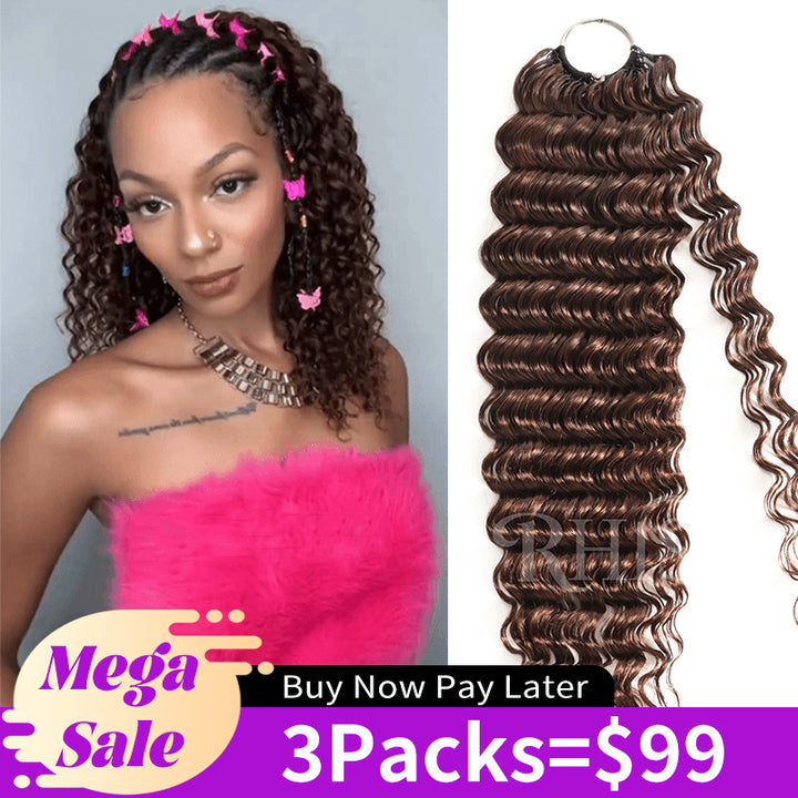 RhisoHair Multiple Colors Available Deep Wave Feather Crochet Human Hair Extensions for Braiding