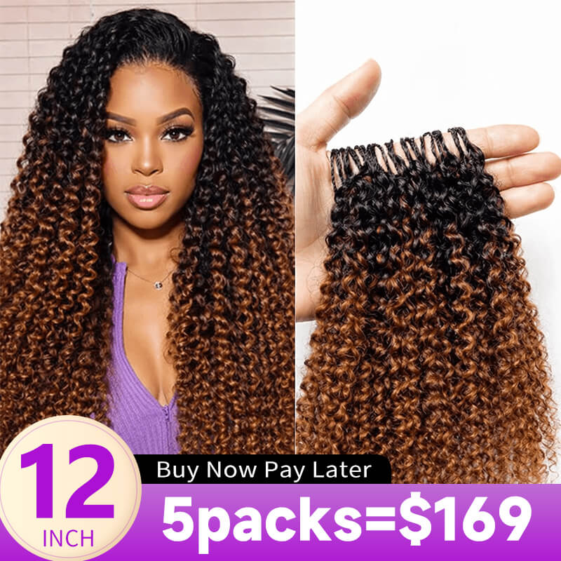 Flash Sale No Code: 5Packs T1B/30 Jerry Curly Crochet Hair Machine Made Feather Human Hair Extension-Rhiso Hair