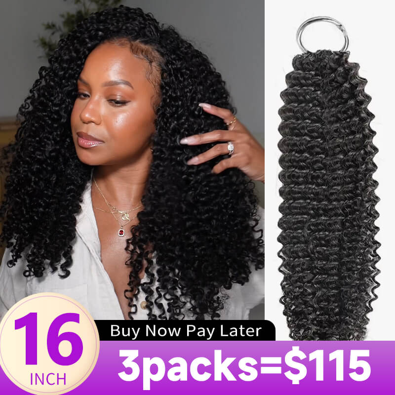 Flash Sale No Code: 3Packs Kinky Curly Crochet Hair Natural Black Machine Made Feather Human Hair Extension-Rhiso Hair