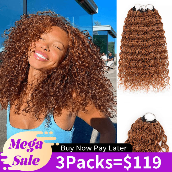 RhisoHair #30 Copper Brown Crochet Hair Water Wave/Body Wave Machine Made Feather Human Hair Extension