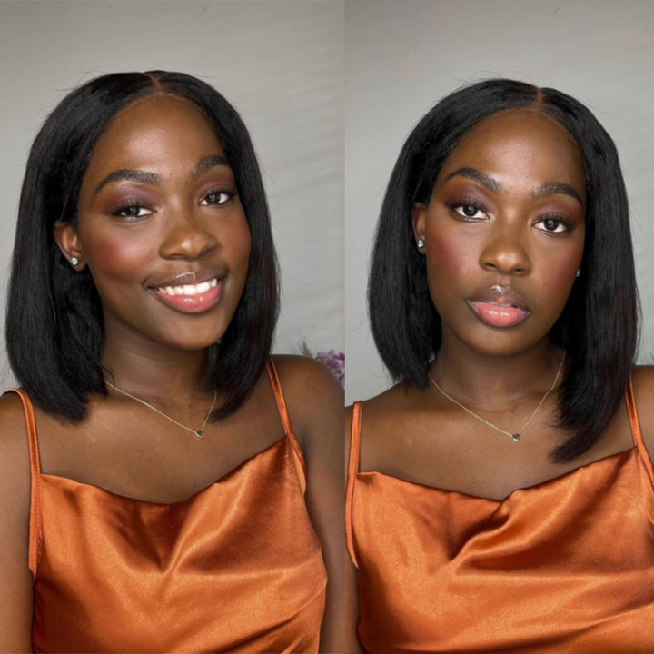 4x4 HD Lace Closure Kinky Straight Short Bob Wig Brazilian Virgin Human Hair Yaki Bob Wig