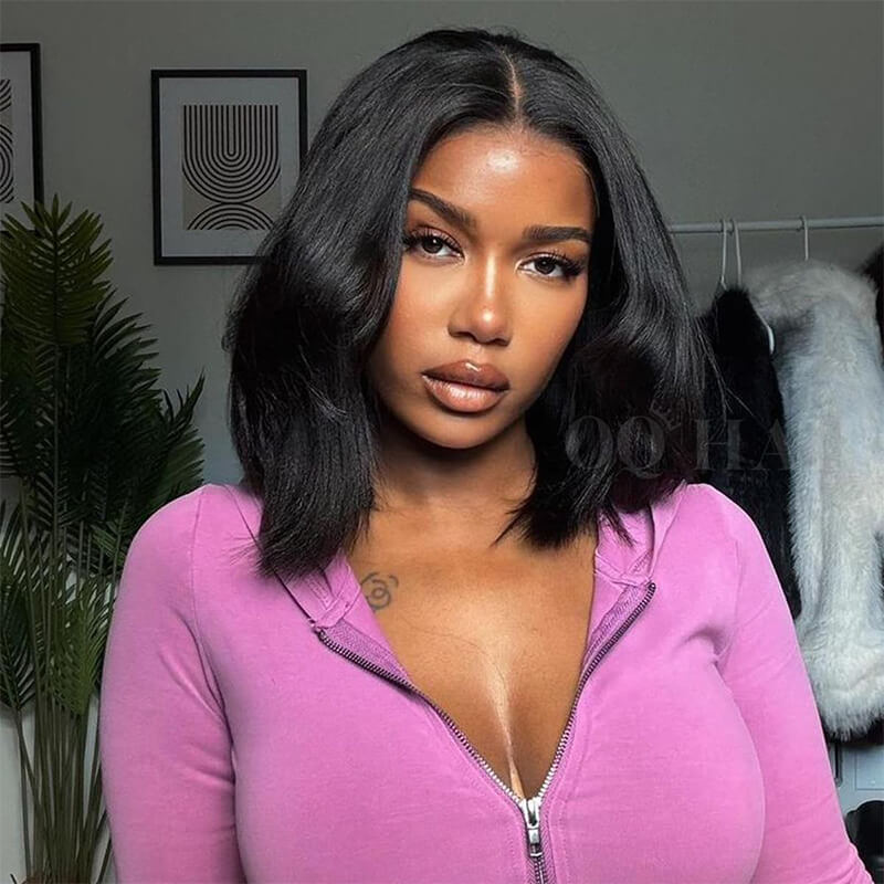 4x4 HD Lace Closure Kinky Straight Short Bob Wig Brazilian Virgin Human Hair Yaki Bob Wig