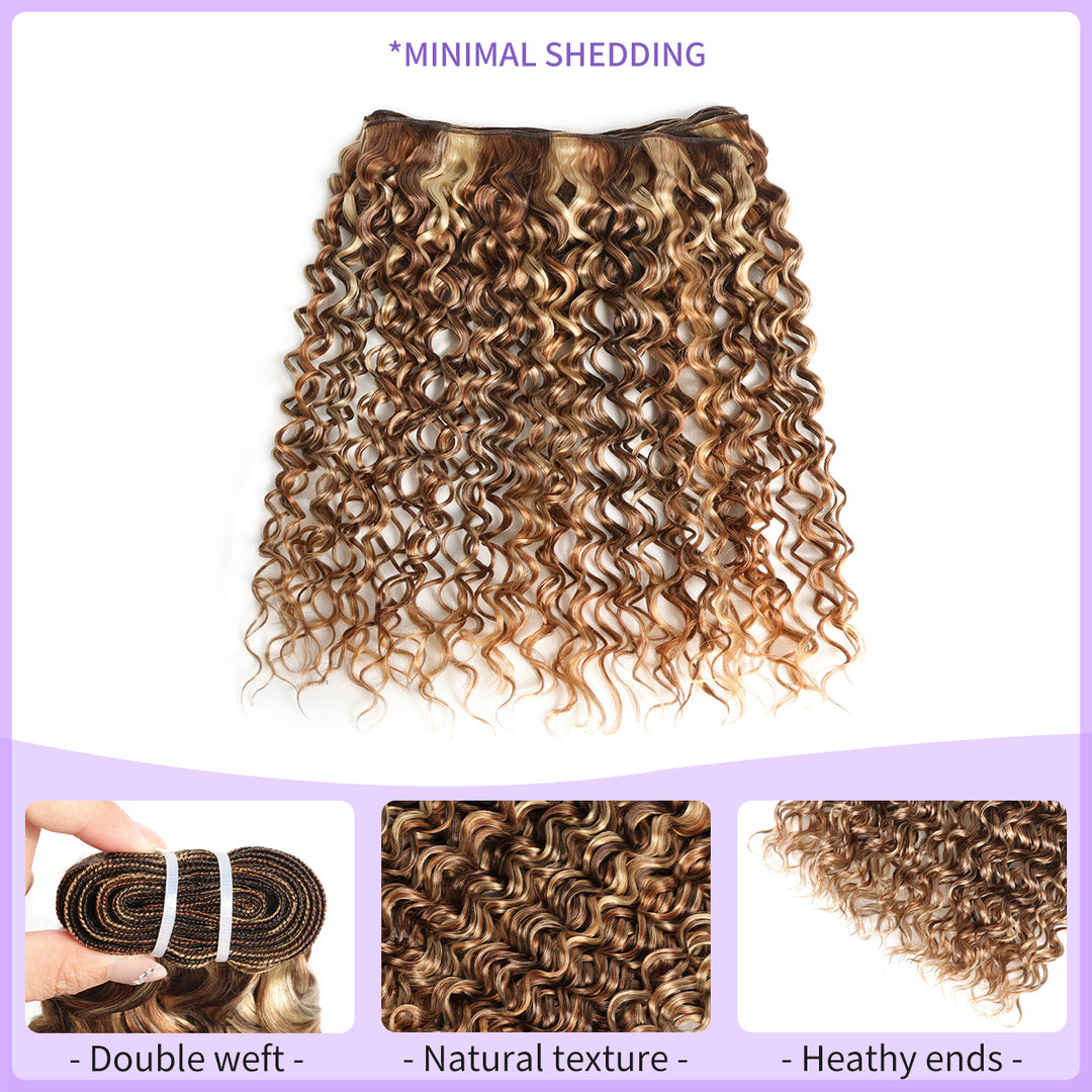 RhisoHair Water Wave 3Bundles P4/27/613 Mix Brown Highlight Human Hair 100% Brazilian Virgin Remy Hair Weft