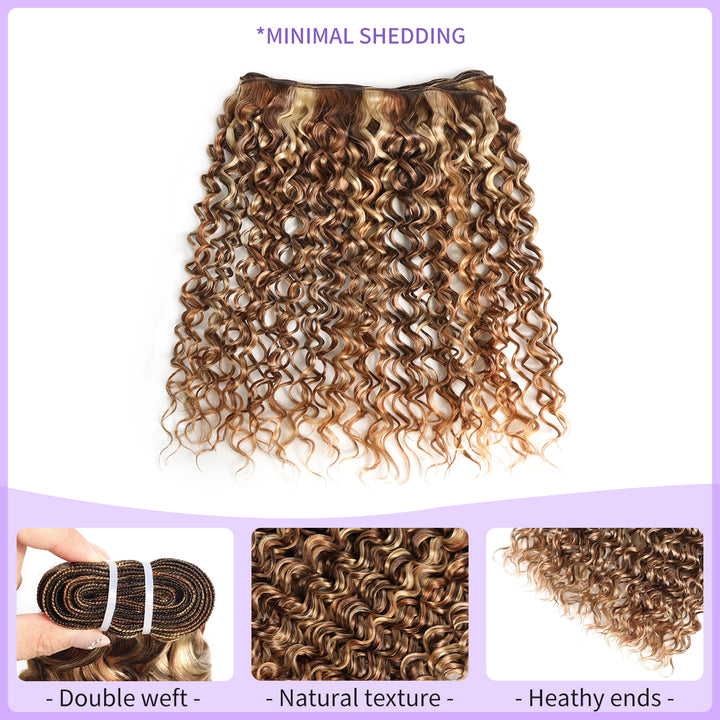 RhisoHair Water Wave 3Bundles P4/27/613 Mix Brown Highlight Human Hair 100% Brazilian Virgin Remy Hair Weft