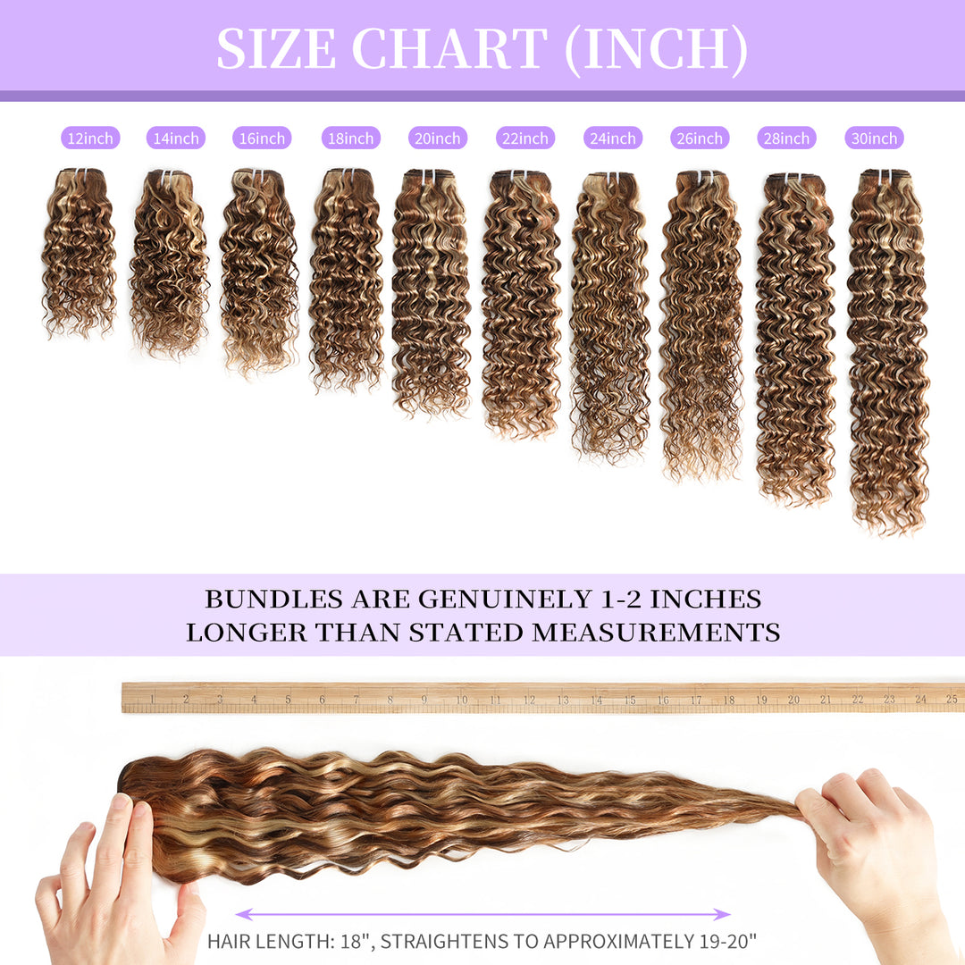 RhisoHair Water Wave 3Bundles P4/27/613 Mix Brown Highlight Human Hair 100% Brazilian Virgin Remy Hair Weft